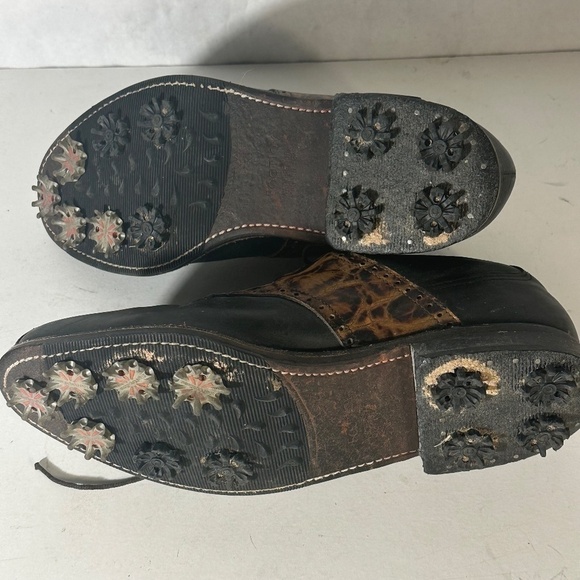 FootJoy Golf Brown Black Leather Cleets Athletic Golfing Golfer Shoes - Picture 12 of 12